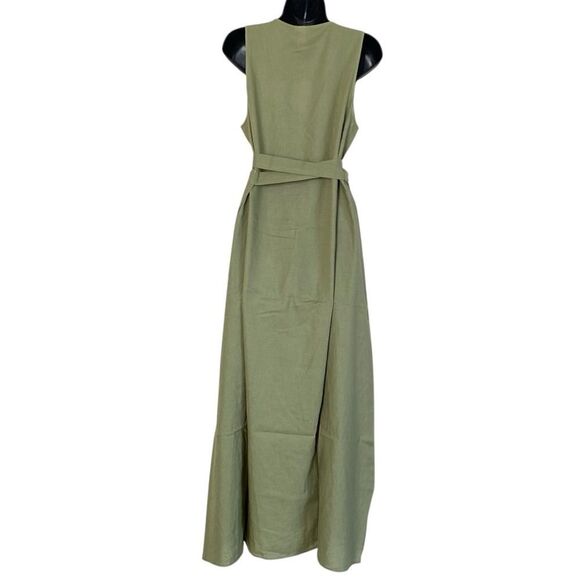 Andie Armona Ivy Green Sleeveless Wrap Linen Rayon Maxi Dress Sz M NWT - Picture 6 of 12